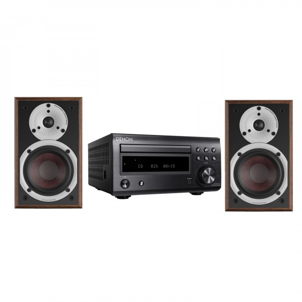 Denon RCD-M41 Black Micro System, Black w DALI SPEKTOR 1 Bookshelf Speakers, Walnut Full View