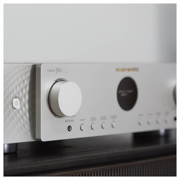 Marantz Cinema 70s AV Receiver, Silver closeup shot