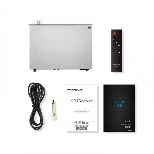 Topping A90D Headphone Amp, Silver accessories