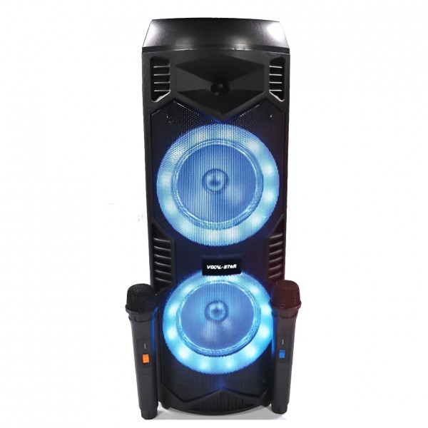 Vocal-Star VS-T200 Portable Bluetooth Speaker with Light Effect, 200W - Front with mics