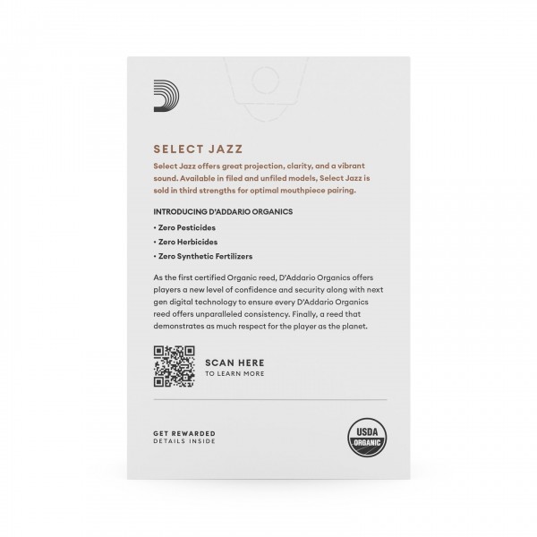 D'Addario Organic Select Jazz Unfiled Soprano Sax Reeds, 2H (10 Pack)