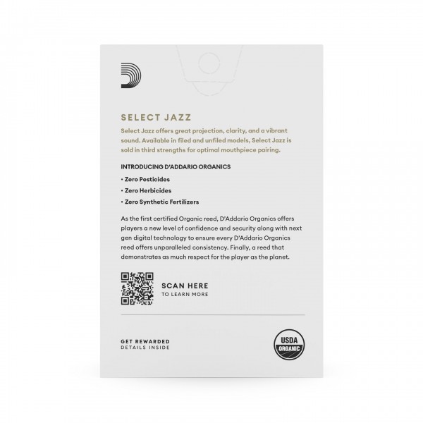 D'Addario Organic Select Jazz Filed Soprano Sax Reeds, 2H (10 Pack)