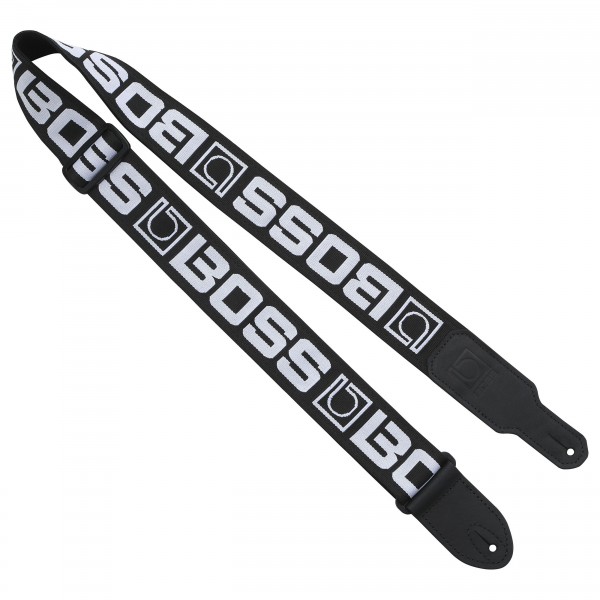 Boss BSM-20-BW Monogram Guitar Strap, White Logo on Black