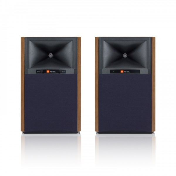 JBL 4305P Wireless Studio Monitor Speakers, Natural Walnut with grilles
