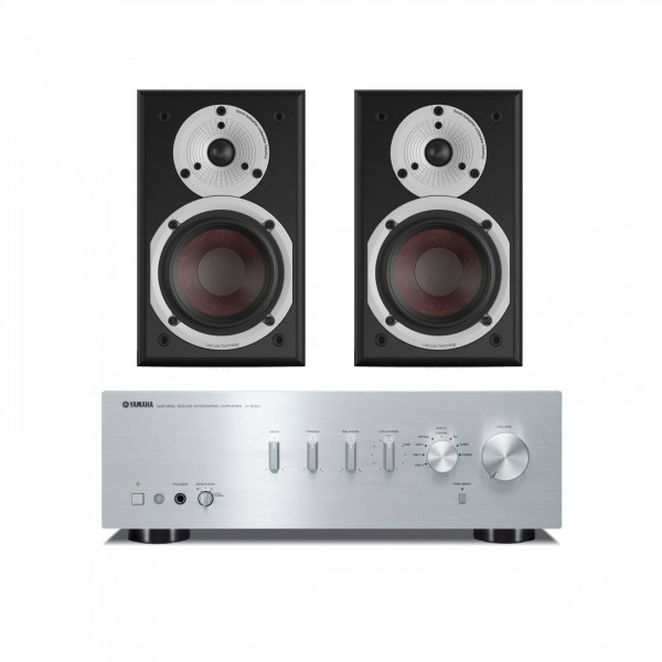 Yamaha A-S301 Amp Silver with DALI SPEKTOR 1 Speakers, Black Ash Front View
