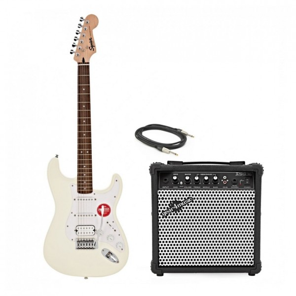 Squier Bullet Stratocaster HSS w/ Trem White & 15W Amp by Gear4music