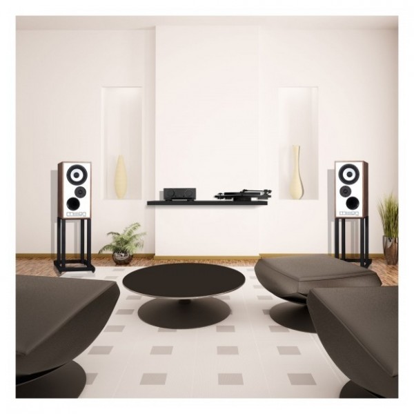 MISSION 700 Bookshelf Speakers (Pair), Walnut - Lifestyle