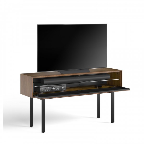 BDI Interval 7246 61" Media Console, Natural Walnut - Angle 1 w/ TV Open