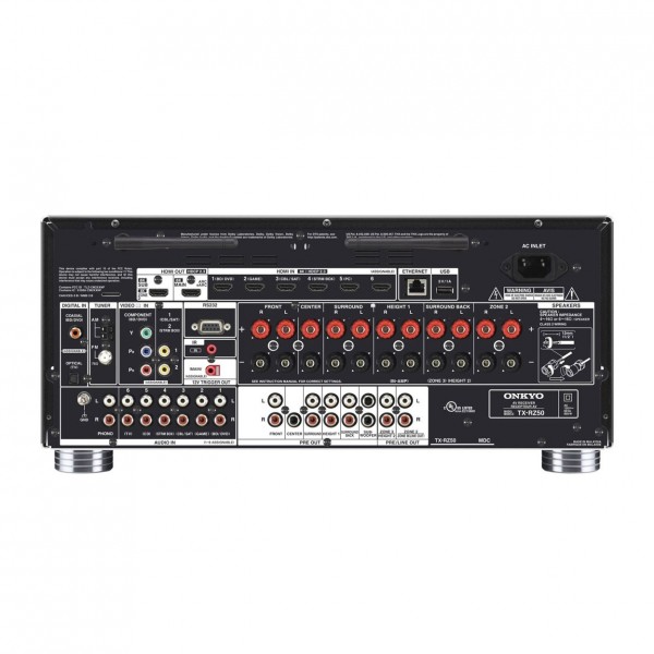 Onkyo TX-RZ50 9.2 AV Receiver, Black - Rear View
