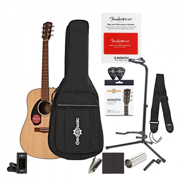 Fender CD-60S Left Handed Acoustic, Natural & Accesory Pack