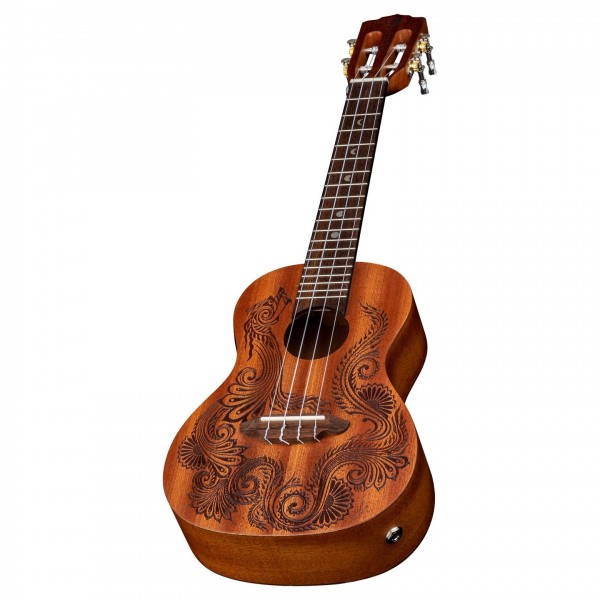 Luna Henna Dragon Mahogany Concert Electro Ukulele w/ Gigbag angle