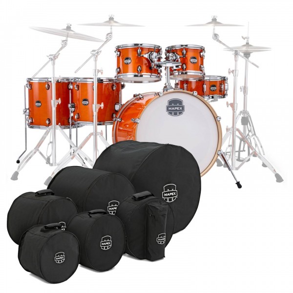 Mapex Mars Maple 22'' 6pc Studioease Shell Pack w/Bags, Glossy Amber