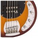Vintage V96 Reissued 5-String Active Bass, Flamed Tobacco Sunburst body close up 