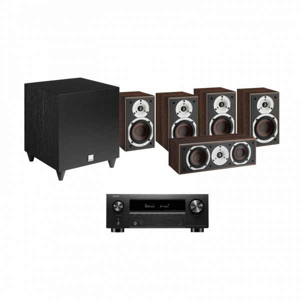 Denon AVR-X2800H, Black & Spektor 1 5.1 Speaker Package, Walnut Front View