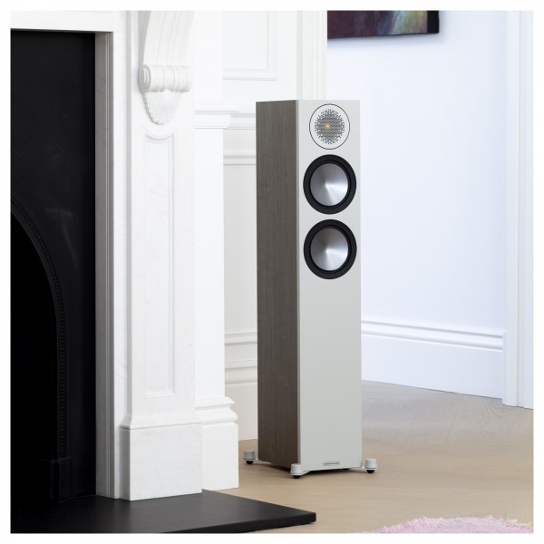 Monitor Audio Bronze 200 Floorstanding Speakers (Pair), Urban Grey standing in living room environment