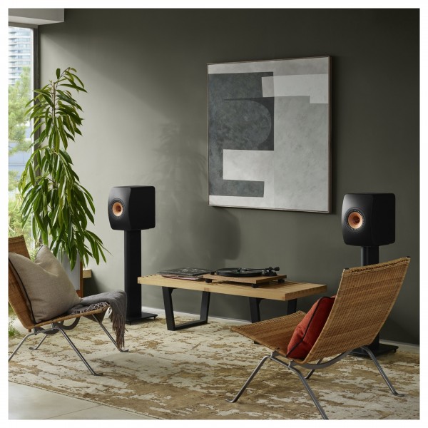 KEF LS50 Meta Speakers (Pair), Carbon Black with turntable
