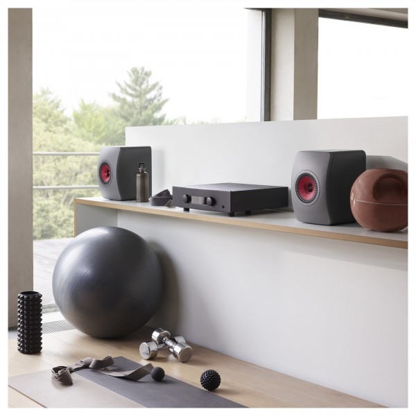 KEF LS50 Meta Speakers (Pair), Titanium Grey in home gym