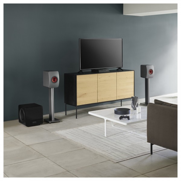 KEF LS50 Meta Speakers (Pair), Titanium Grey in living room