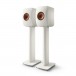 KEF LS50 Meta Speakers (Pair), Mineral White w/Stands with spike shoes removed
