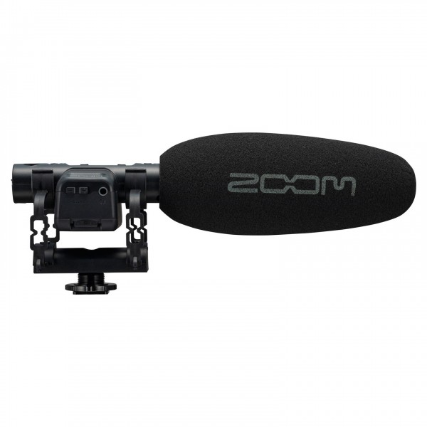 Zoom M3 Shotgun Microphone For Cameras - Side with Windscreen