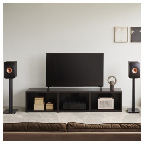 KEF S2 Speaker Stands (Pair), Carbon Black Front Lifestyle View