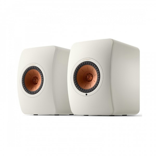 KEF LS50W MKII Wireless Speakers (Pair), Mineral White Side View