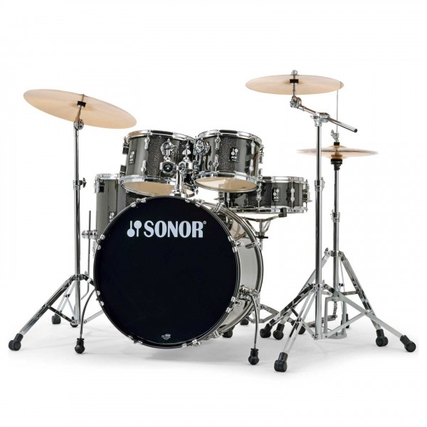 Sonor AQX 22'' 5pc Drum Kit w/Hardware, Black Midnight Sparkle - Angle