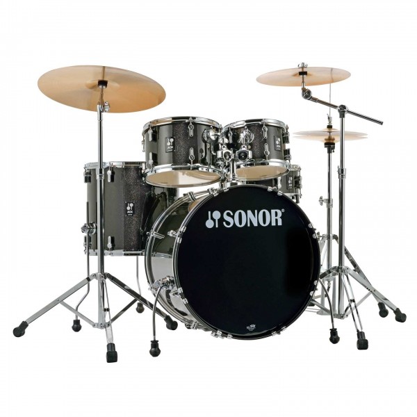 Sonor AQX 22'' 5pc Drum Kit w/Hardware, Black Midnight Sparkle - Angled