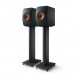 KEF LS50W MKII Wireless Speakers (Pair), Carbon Black with Stands Front View
