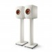 KEF LS50W MKII Wireless Speakers (Pair), Mineral White with Stands Front View