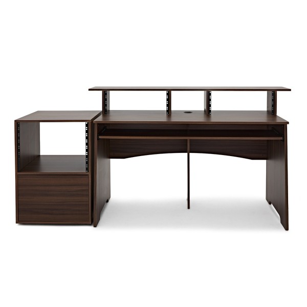 3 Tier Pro Audio Studio Desk + Rack Cabinet, Walnut