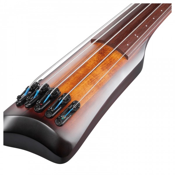 Ibanez UB805 Fretless Bass, Mahogany Oil Burst close up 1