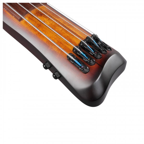 Ibanez UB805 Fretless Bass, Mahogany Oil Burst close up 2 
