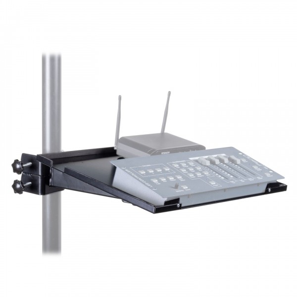 Headliner DJ Accessory Tray - Angled with Equipment (Equipment Not Included)