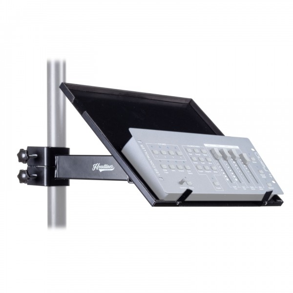 Headliner Accessory Tray Shelf - Angled with Equipment (Equipment Not Included)