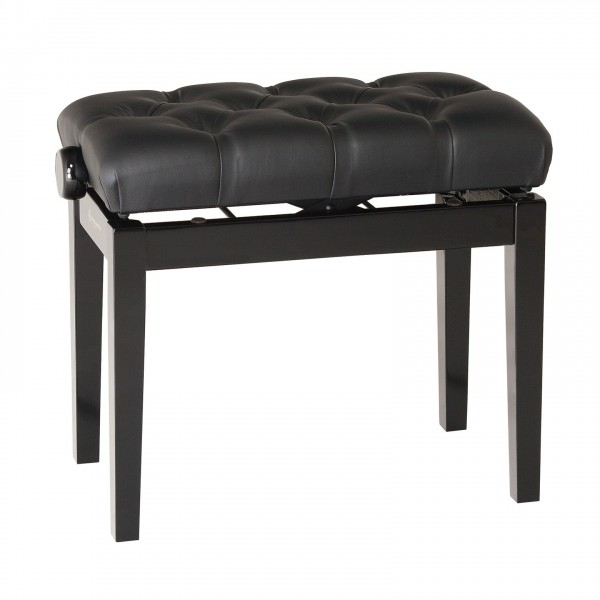 K&M 13980 Piano Bench, Quilted Black Imitation Leather, Gloss Black