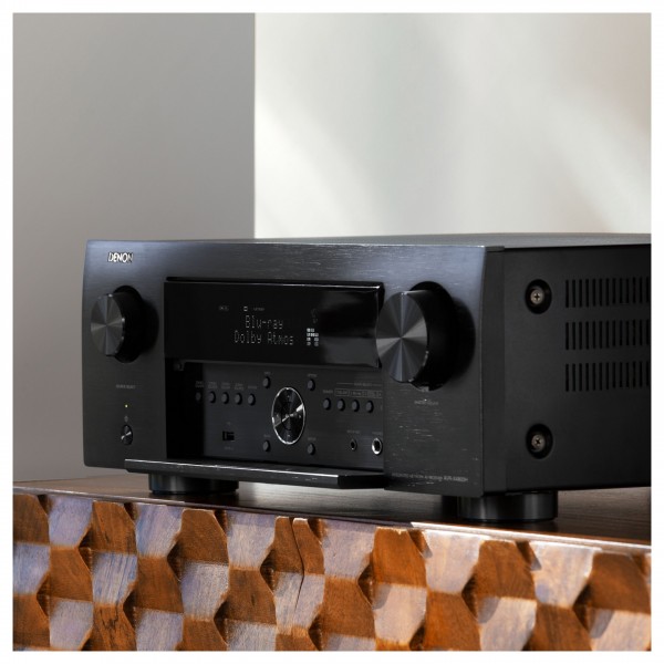 Denon AVC-X4800H AV Amplifier, Black setup with front control panel open