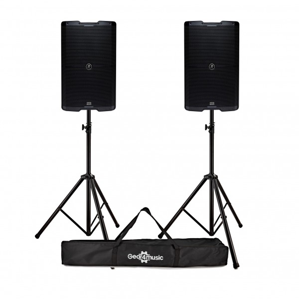 Mackie SRM215 V-Class 15'' Active PA Speakers, Pair with Stands & Bag