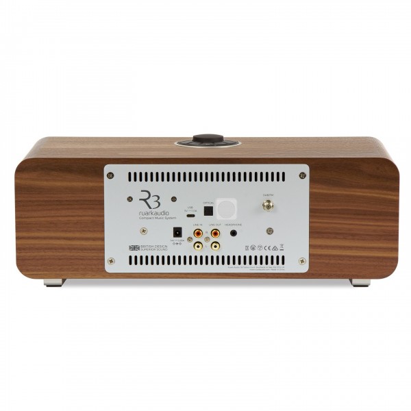 Ruark Audio R3S Wireless Compact Music System, Rich Walnut Veneer Back View