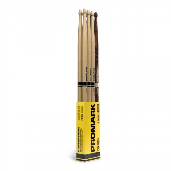 Promark Rebound 5B Hickory Acorn Wood Tip, FireGrain Bonus 4 Pack