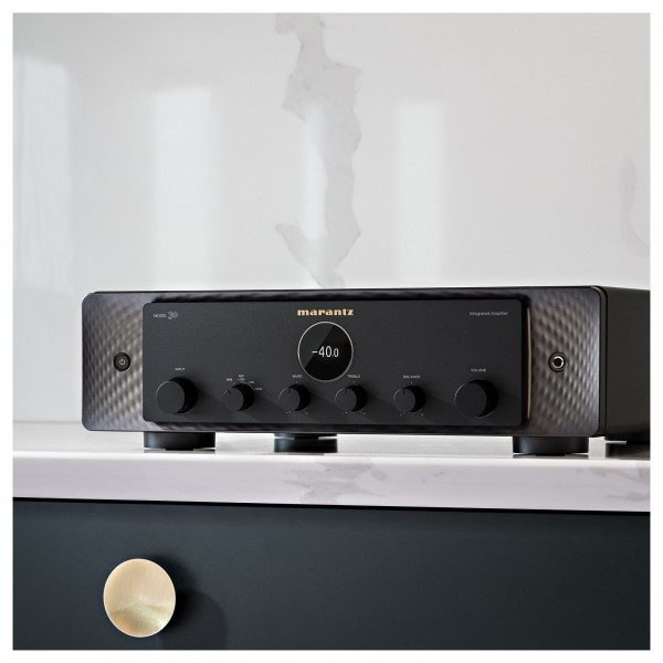 Marantz Model 30 Integrated Amplifier, Black on side cabinet