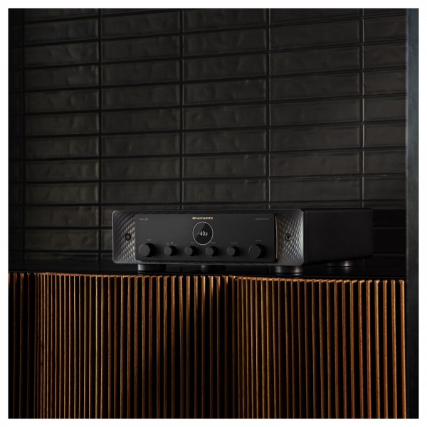 Marantz Model 30 Integrated Amplifier, Black on side cabinet