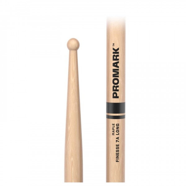 Promark Finesse 7A Long Maple Drumstick, Small Round Wood Tip - Tip