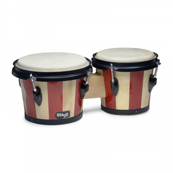 Stagg 7.5 and 6.5 Inch Traditional Wooden Bongos, Two Tone Finish