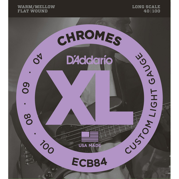 D'Addario ECB84 Chromes Bass Guitar Strings, Custom Light 40-100 Long