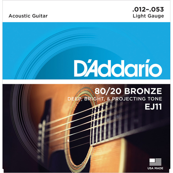 D'Addario EJ11 80/20 Bronze Acoustic Guitar Strings, Light, 12-53