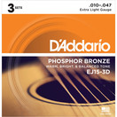 D'Addario EJ15-3D Phosphor Bronze, Extra Light, 10-47 x 3 Pack