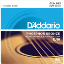 D'Addario EJ16 Cordes en bronze phosphoreux pour guitare acoustique, Light, 12-53