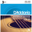 D'Addario EJ16-3D Phosphor Bronze Light 12-53, 3 Pack