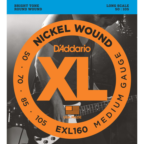 D'Addario EXL160 Bass Guitar Strings, Medium 50-105, Long Scale